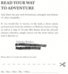 The form from the back of the novel.